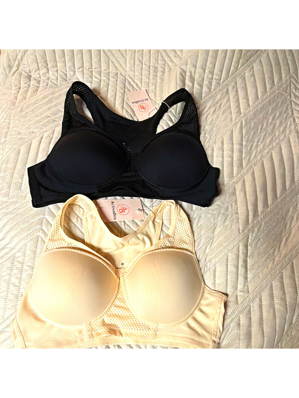 ActivaBra High Support Wireless Padded Sports Bra Lot 2 XL D Black/Beige